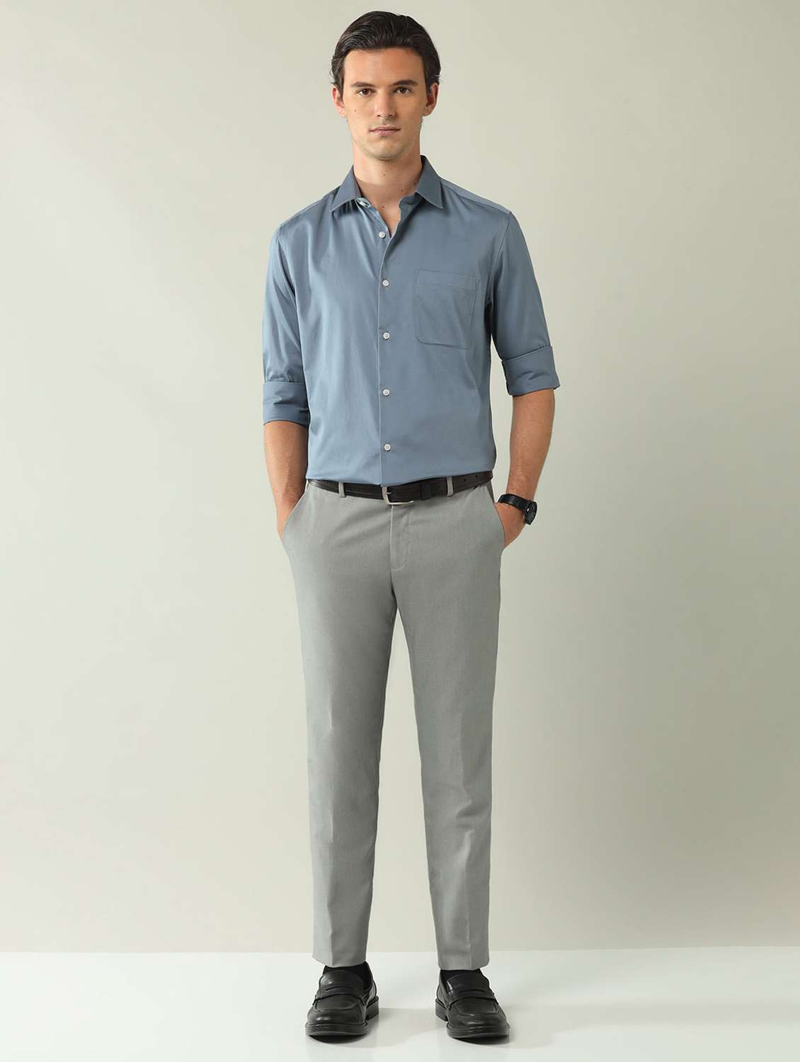 men solid long sleeve regular fit formal shirt - 22092507 - Standard Image - 3