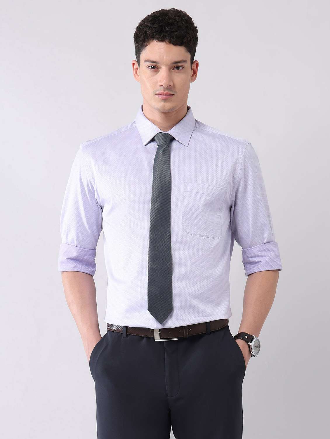 men self design long sleeve regular fit formal shirt