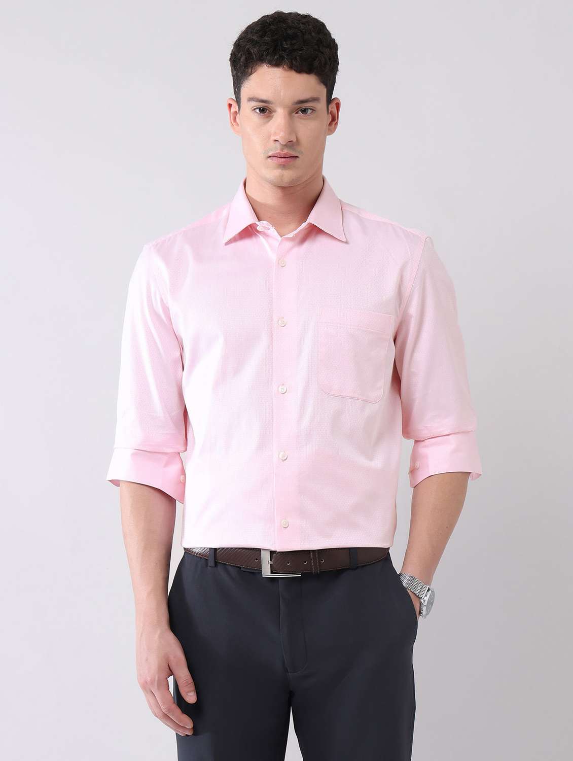 men self design long sleeve regular fit formal shirt