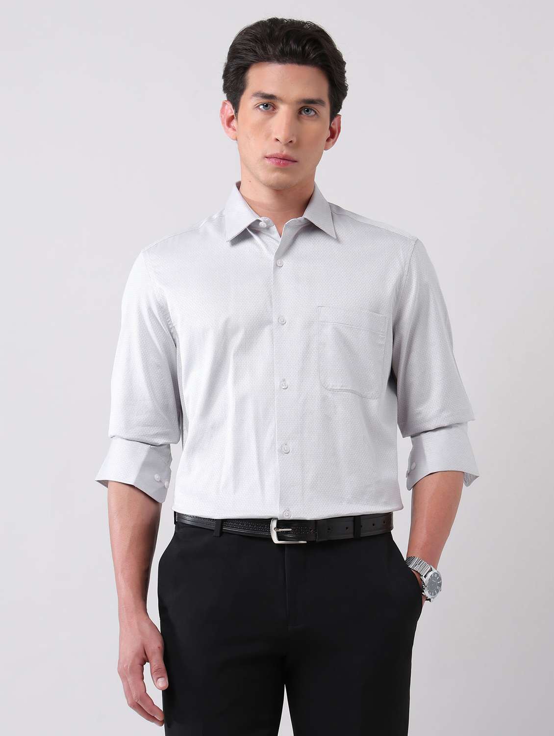 men self design long sleeve regular fit formal shirt