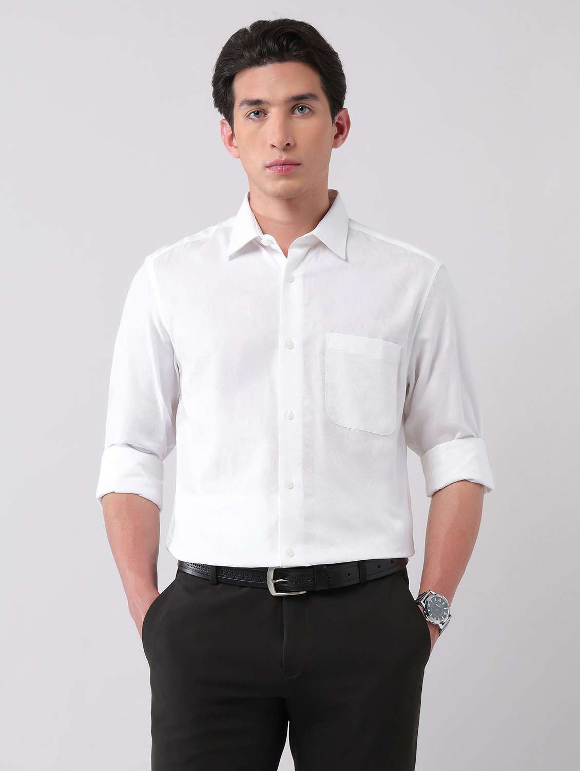 men self design long sleeve regular fit formal shirt