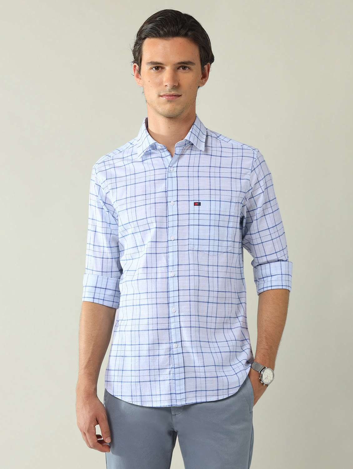 men checkered long sleeve regular fit casual shirt