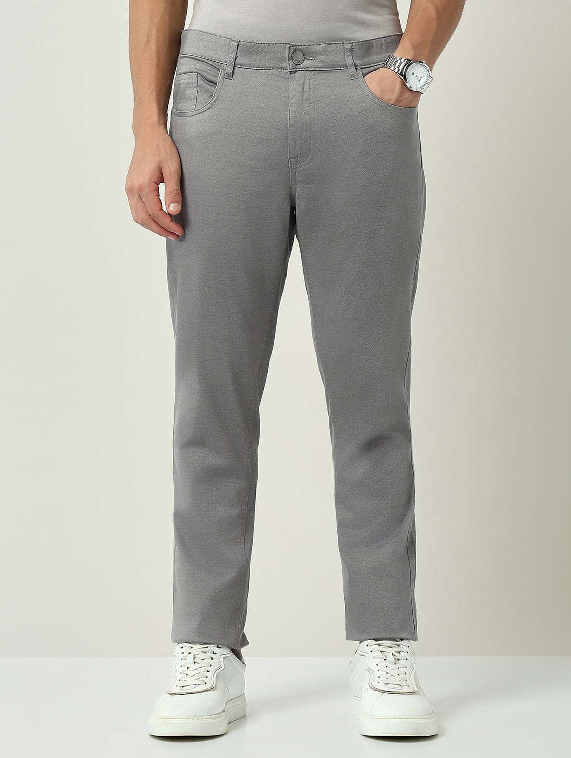 men solid mid rise flat front chinos trouser - 22092522 -  Zoom Image - 0