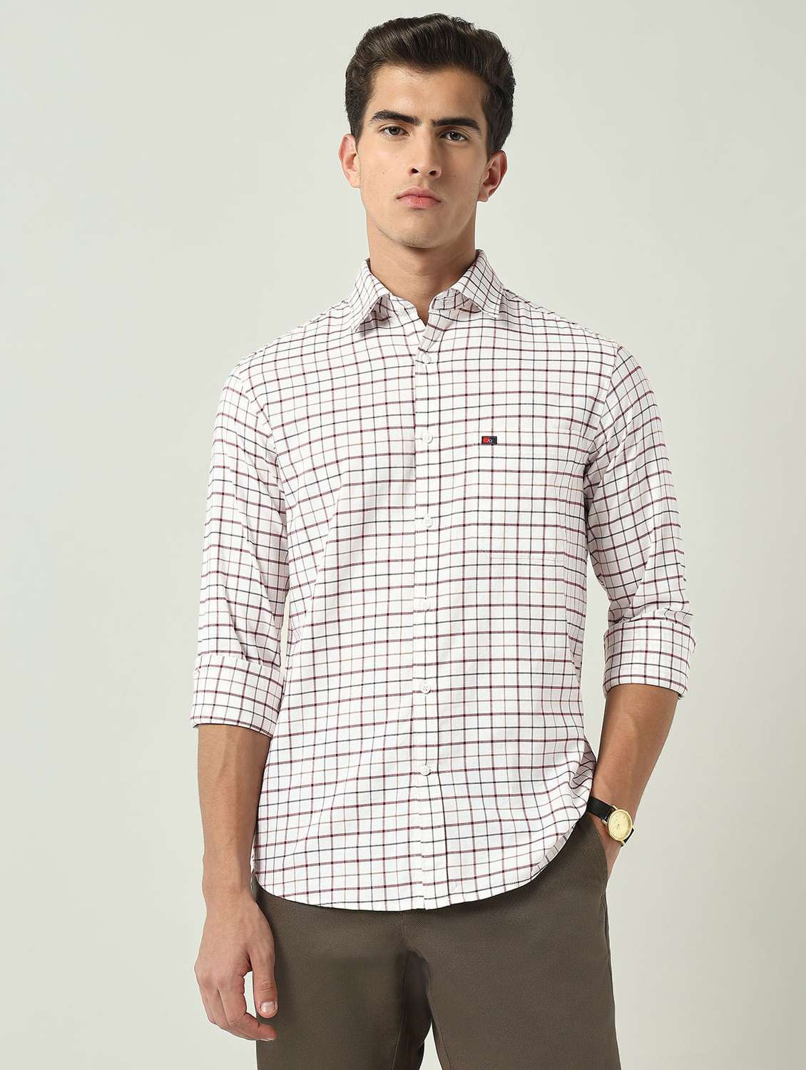 men checkered long sleeve regular fit casual shirt