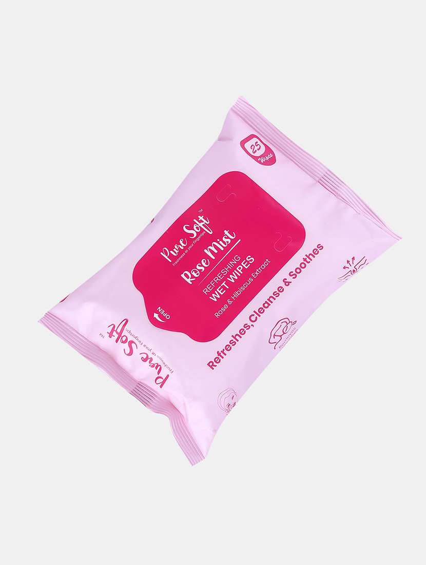 puresoft refreshing wipes rose mist 25's