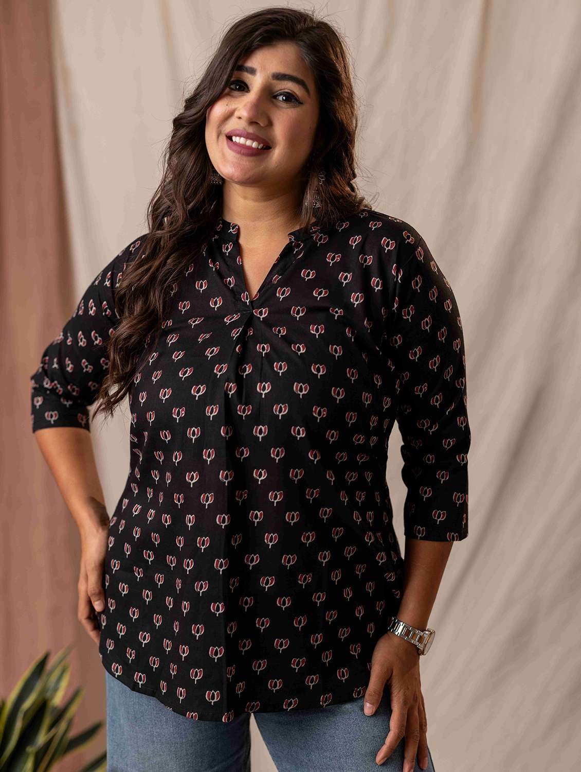 women floral three quarter sleeve a-line kurti - 22092620 -  Zoom Image - 0