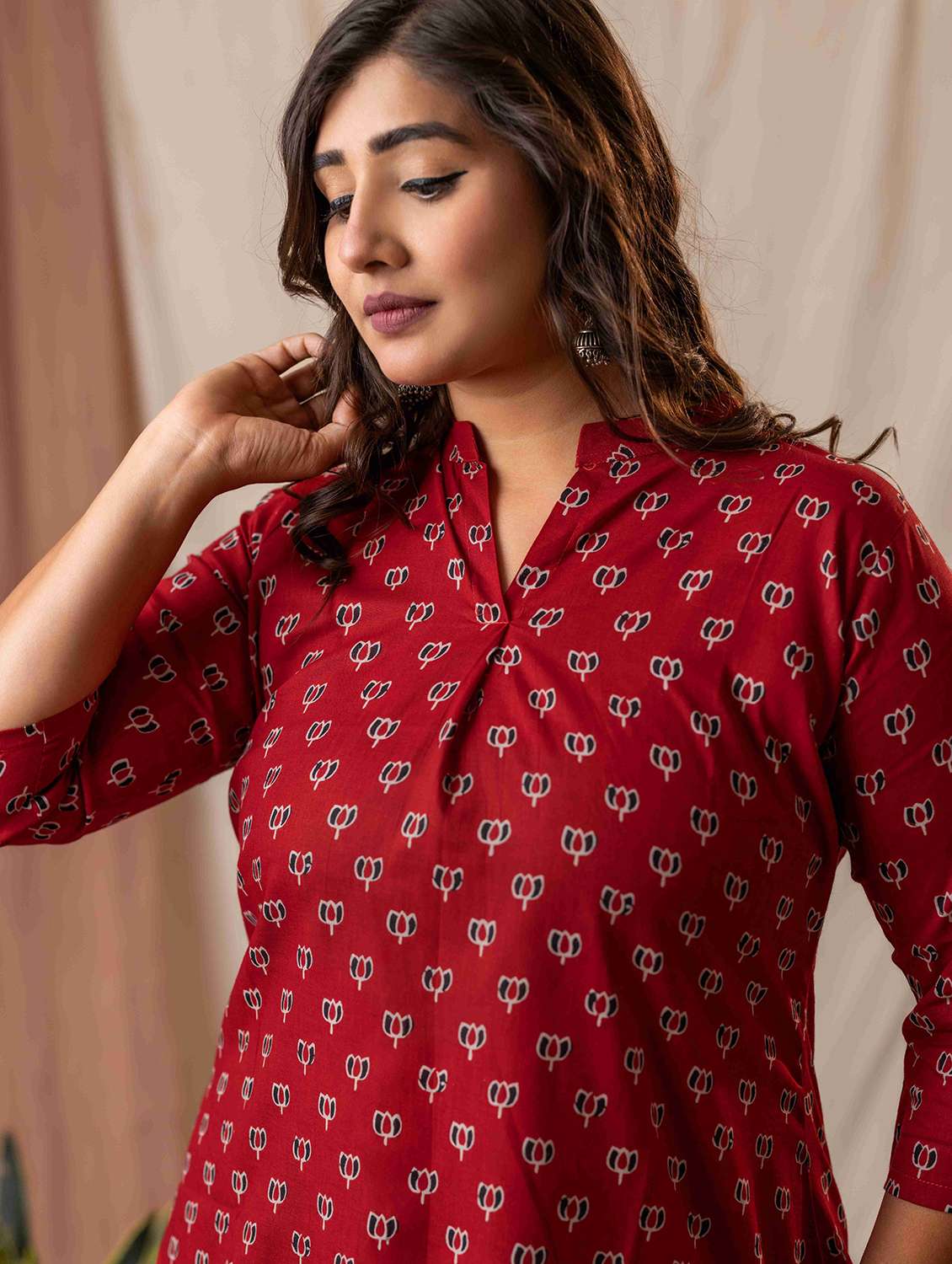 women floral three quarter sleeve a-line kurti - 22092623 - Standard Image - 3
