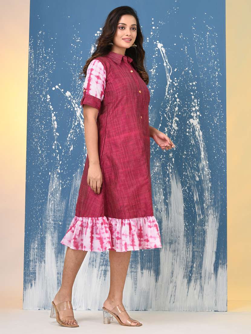 women self design roll up sleeve a-line ethnic dress - 22092632 -  Standard Image - 3