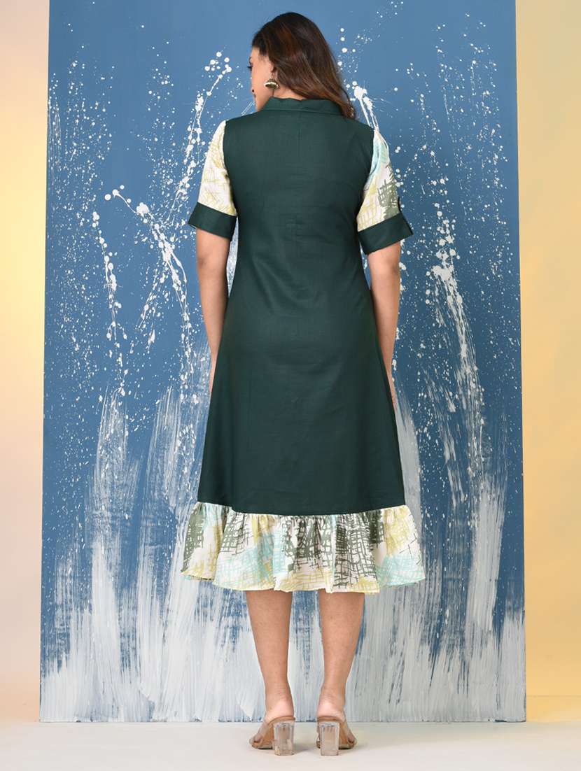 women solid roll up sleeve a-line ethnic dress - 22092633 -  Standard Image - 5