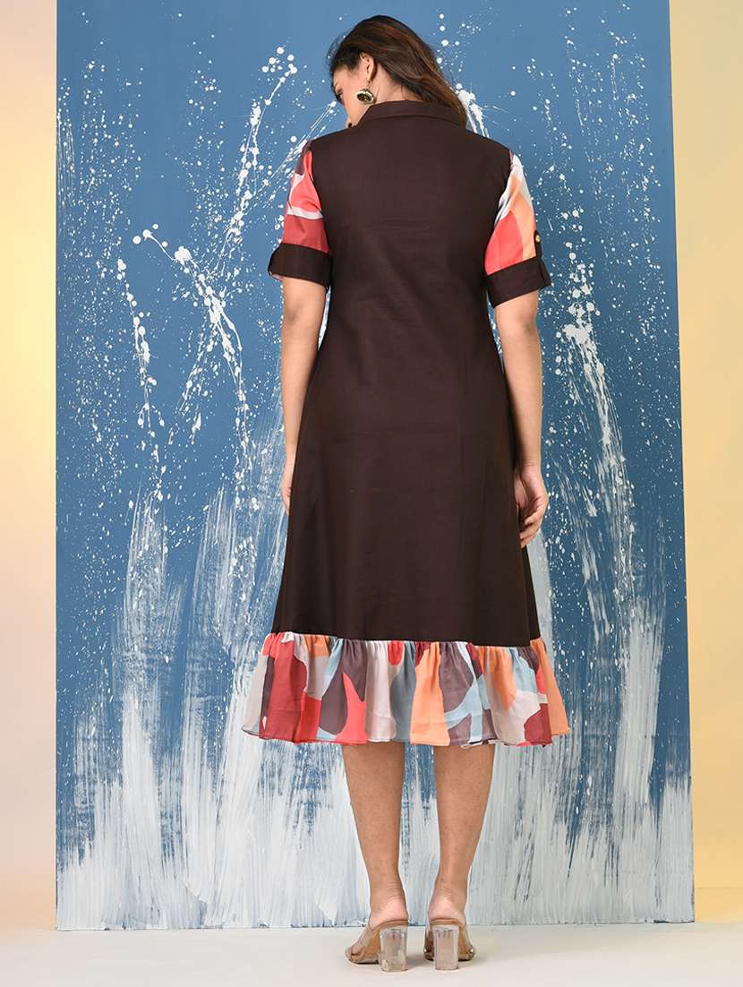 women solid roll up sleeve a-line ethnic dress - 22092635 -  Standard Image - 5