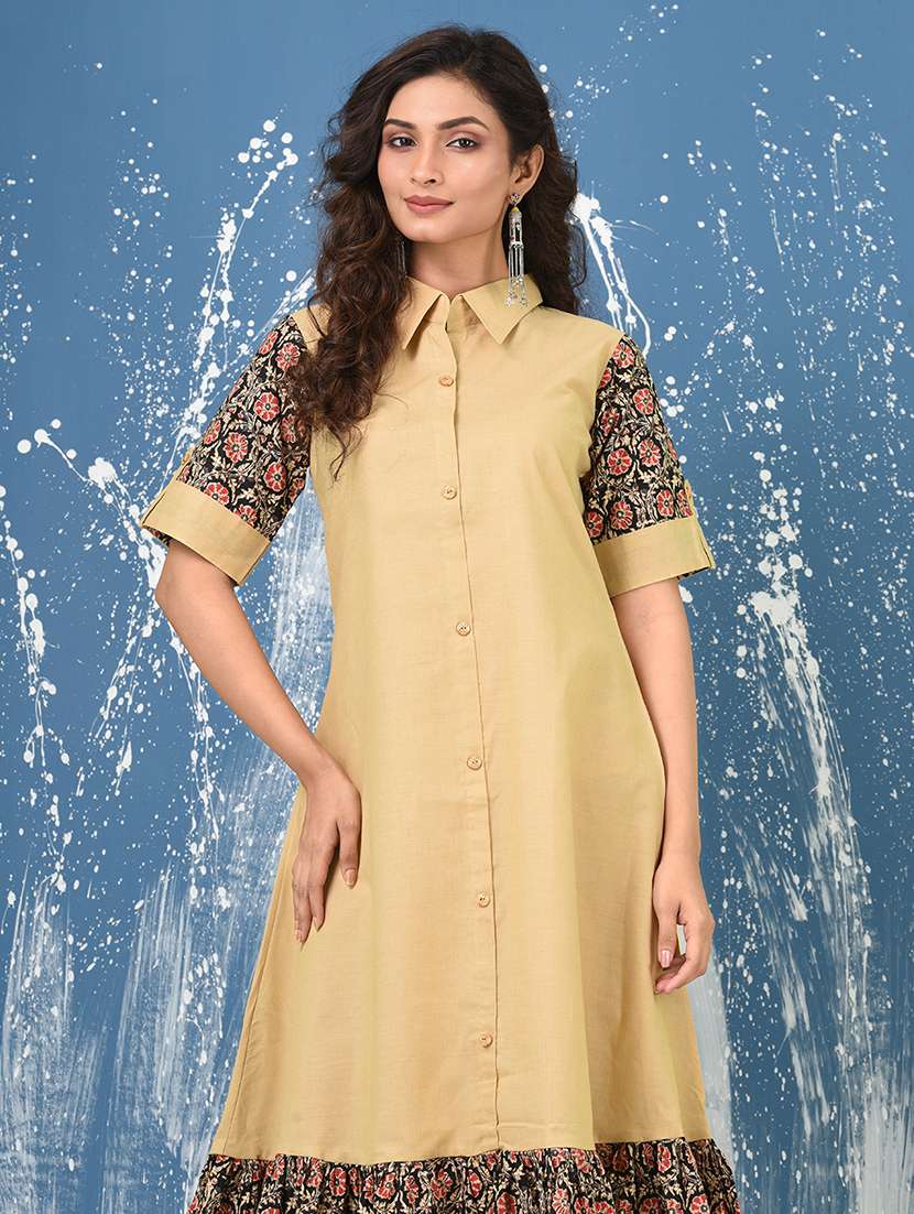 women solid roll up sleeve a-line ethnic dress - 22092636 -  Standard Image - 5