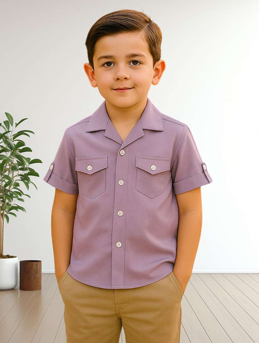 boys solid short sleeve regular fit shirt