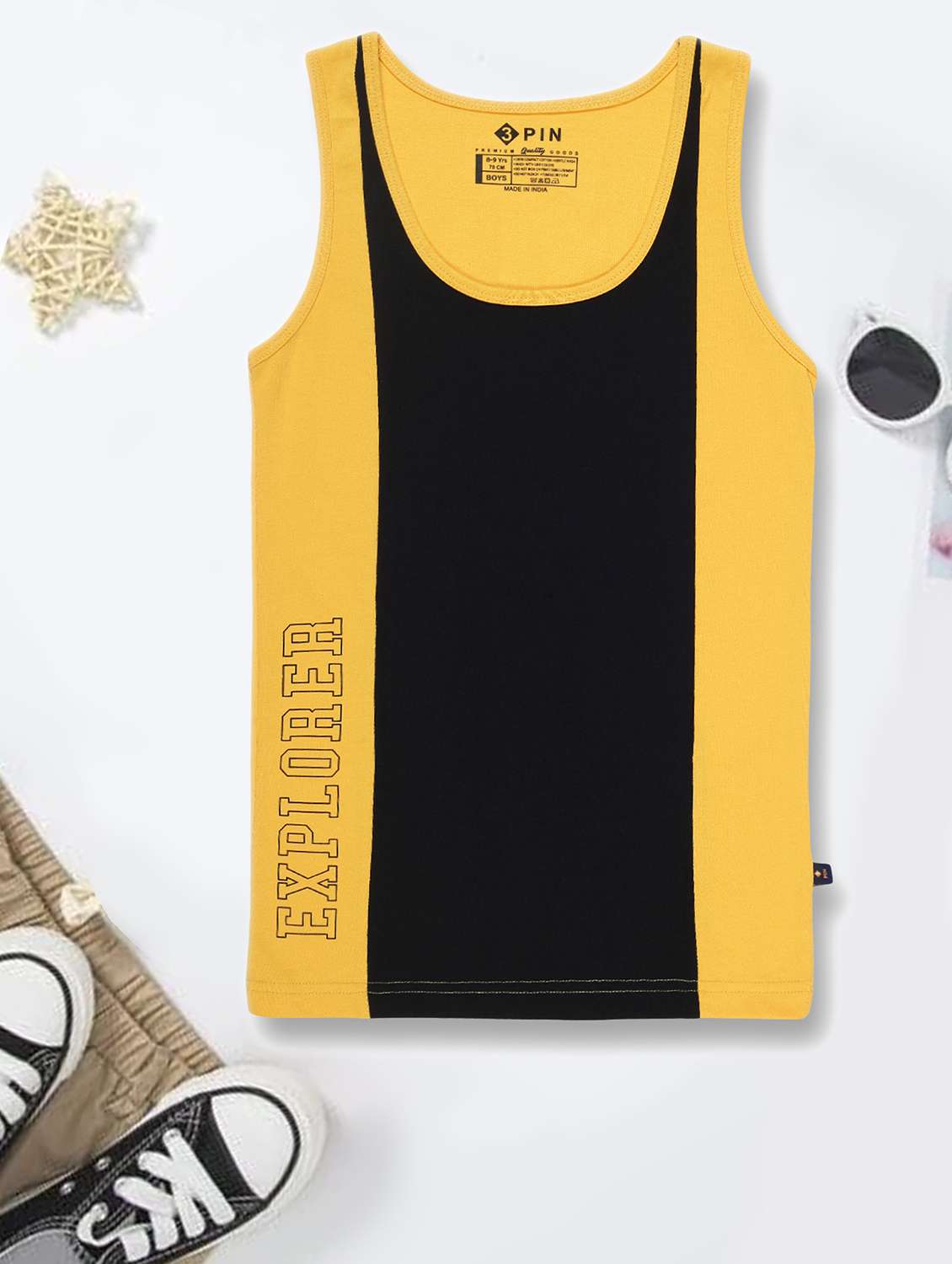 boys mustard printed sleeveless vest