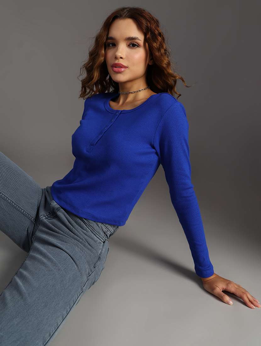women solid long sleeve regular fit top - 22092710 - Zoom Image - 0