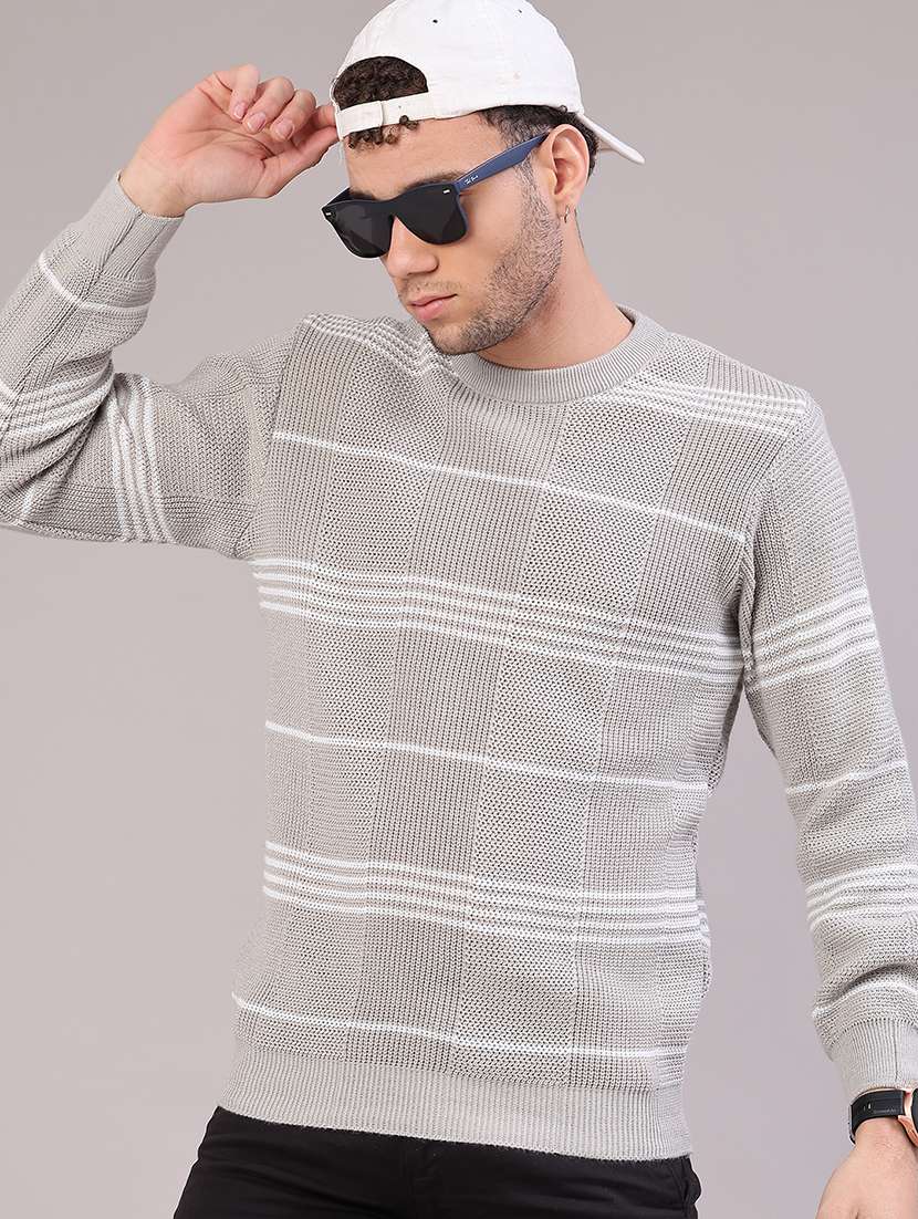 men striped long sleeve regular fit pullover 