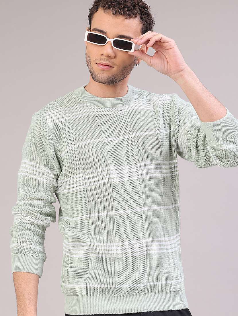 men striped long sleeve regular fit pullover 