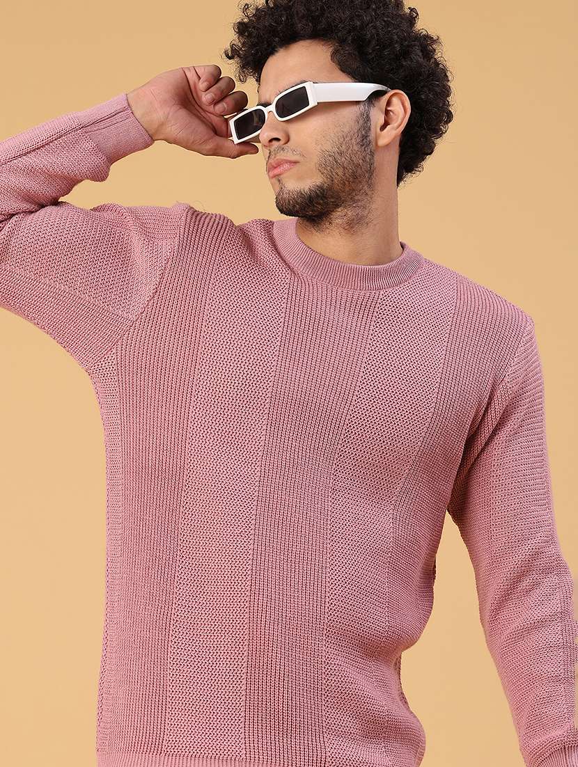 men self design long sleeve regular fit pullover 