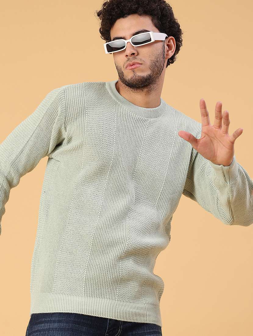 men self design long sleeve regular fit pullover 