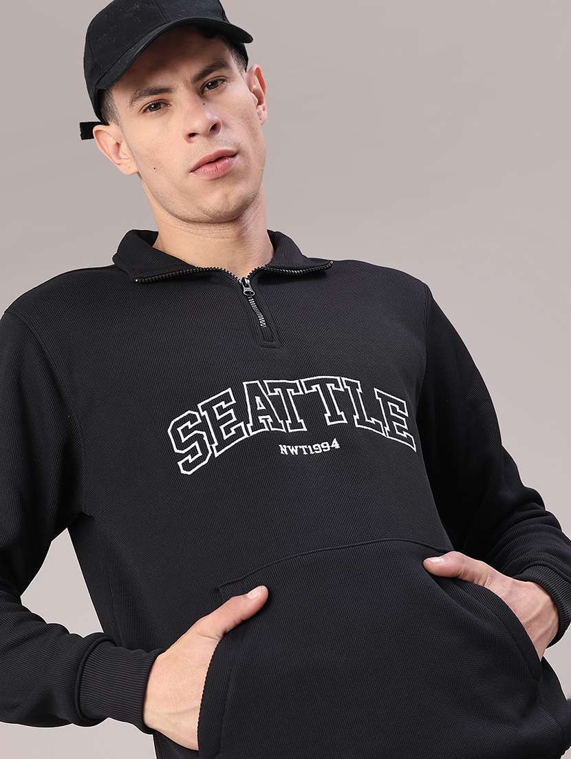 men printed long sleeve polo sweatshirt