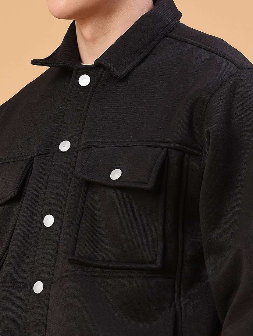 Men Solid Collared Long Sleeve Shacket - 22092828 -  Standard Image - 5