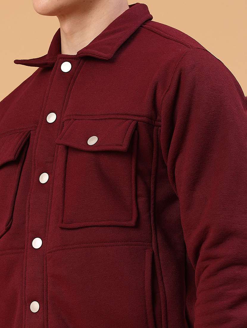 Men Solid Collared Long Sleeve Shacket - 22092829 -  Standard Image - 5