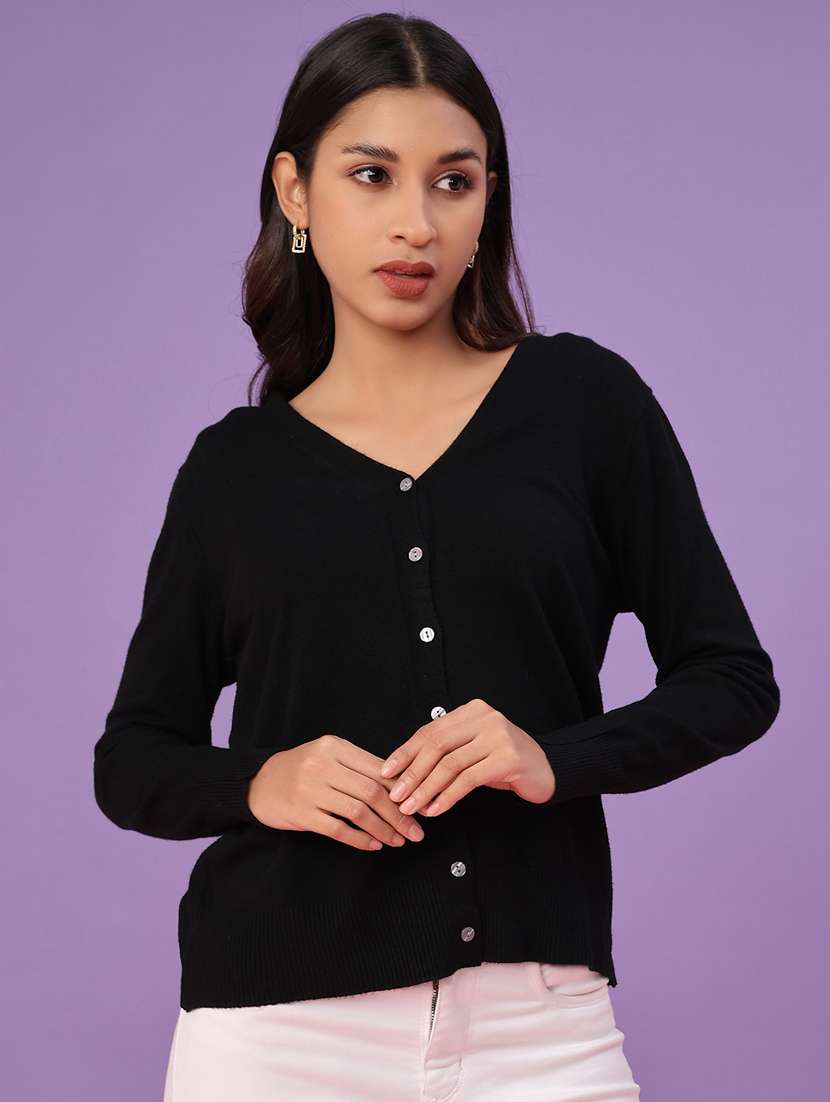 women solid long sleeve cardigan