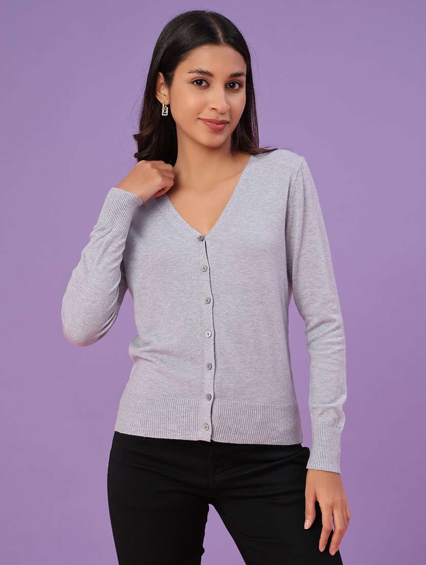 women solid long sleeve cardigan