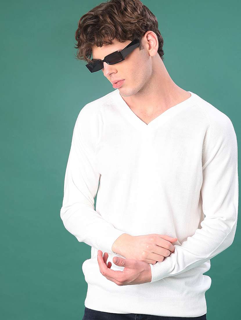 men solid long sleeve regular fit pullover