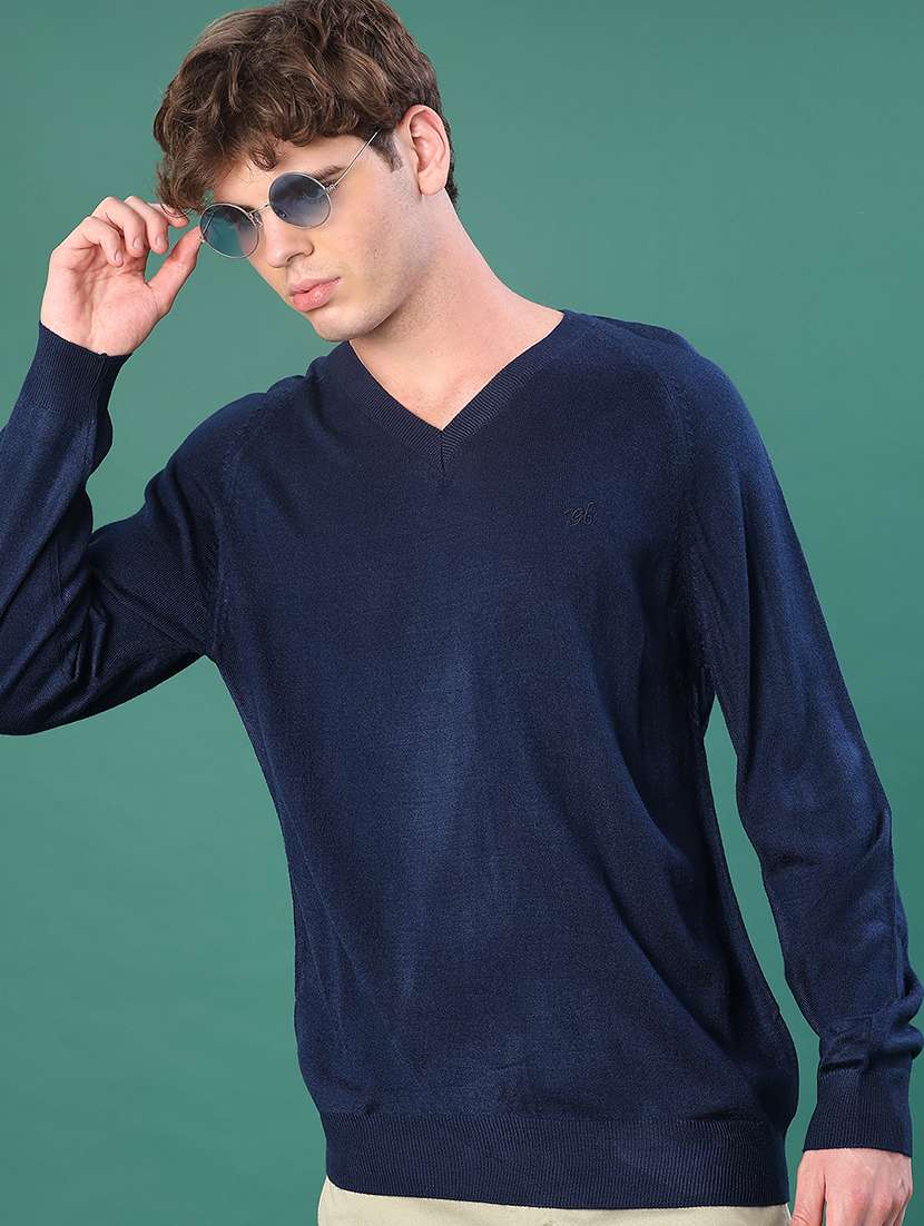 men solid long sleeve regular fit pullover