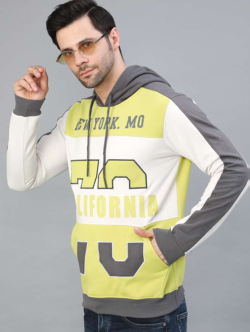 men color blocked long sleeve hooded sweatshirt