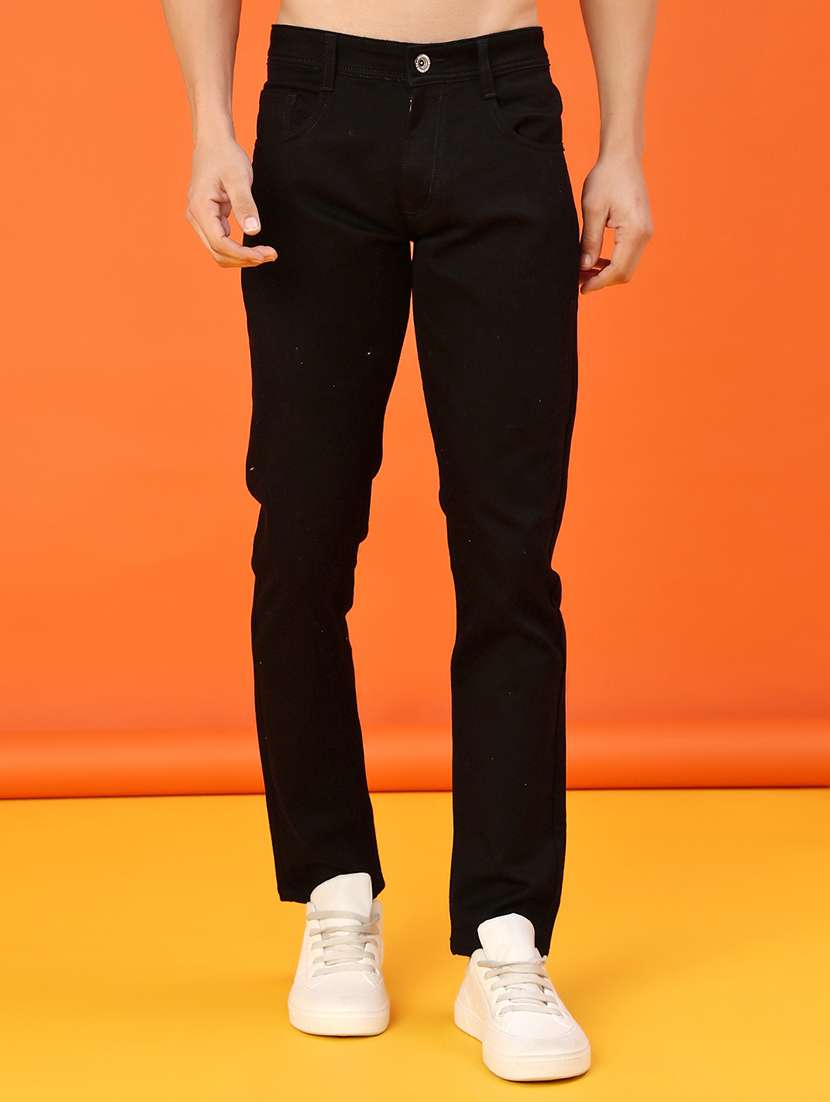 men plain mid rise full length slim fit jeans