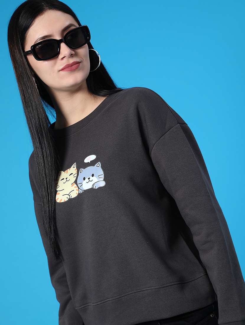 women chest print long sleeve sweatshirt - 22092959 -  Standard Image - 3