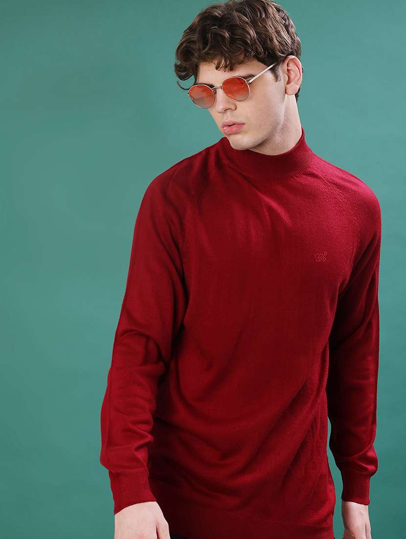 men solid long sleeve regular fit pullover