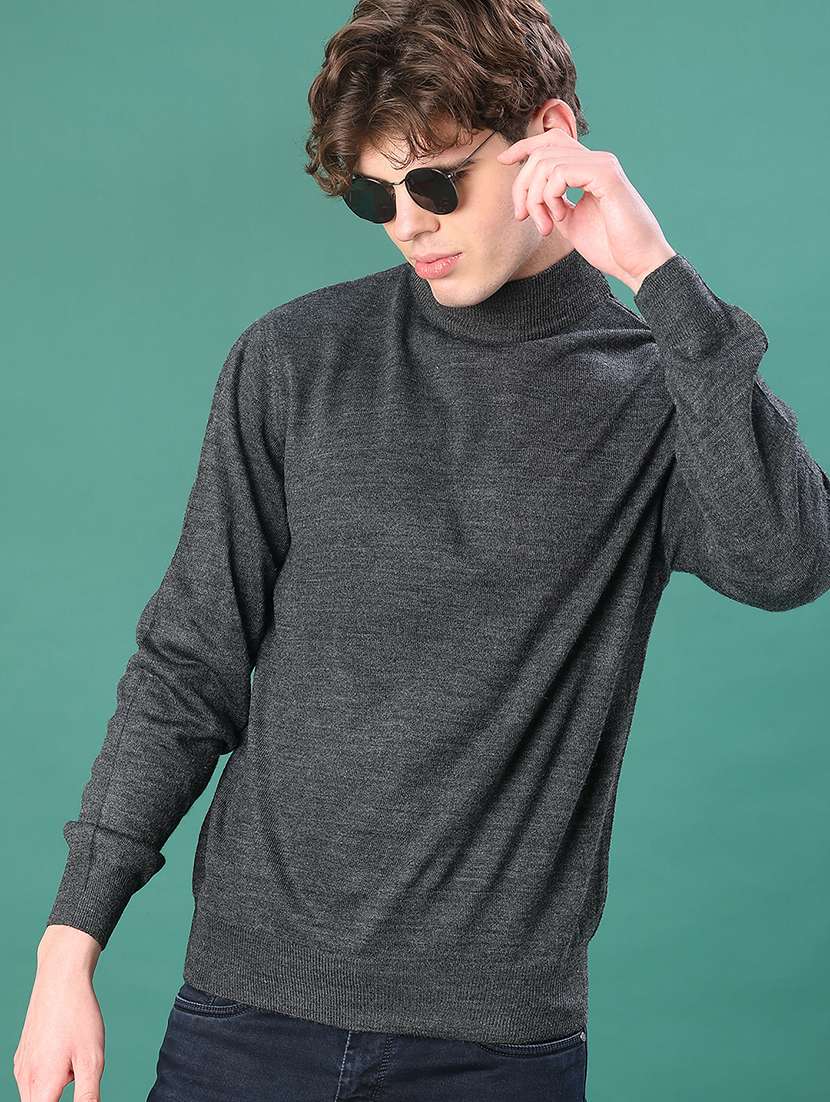 men solid long sleeve regular fit pullover