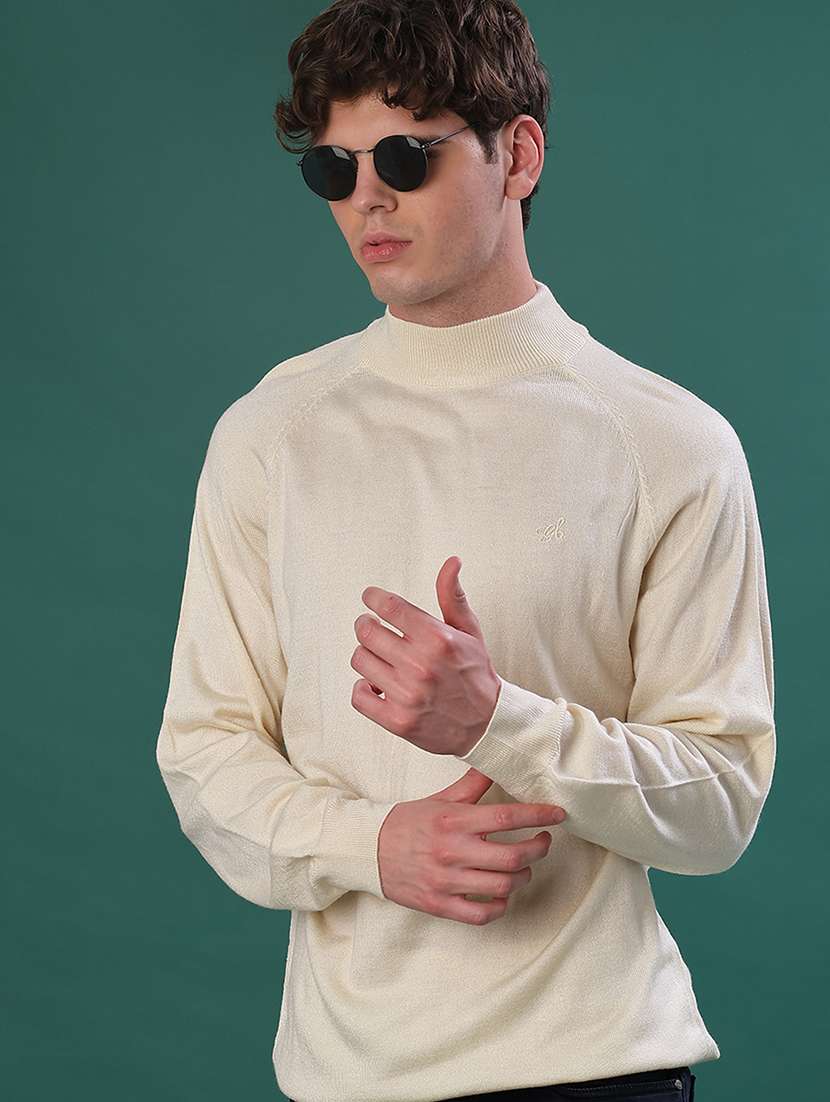 men solid long sleeve regular fit pullover