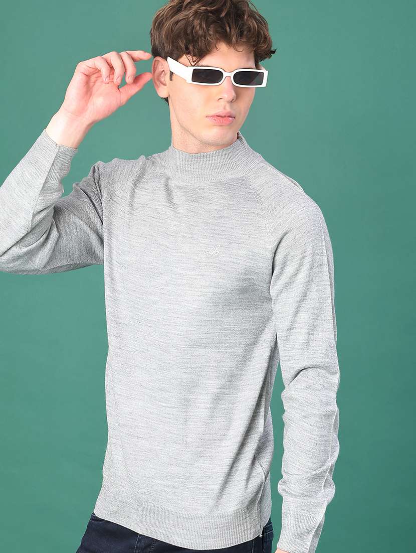 men solid long sleeve regular fit pullover