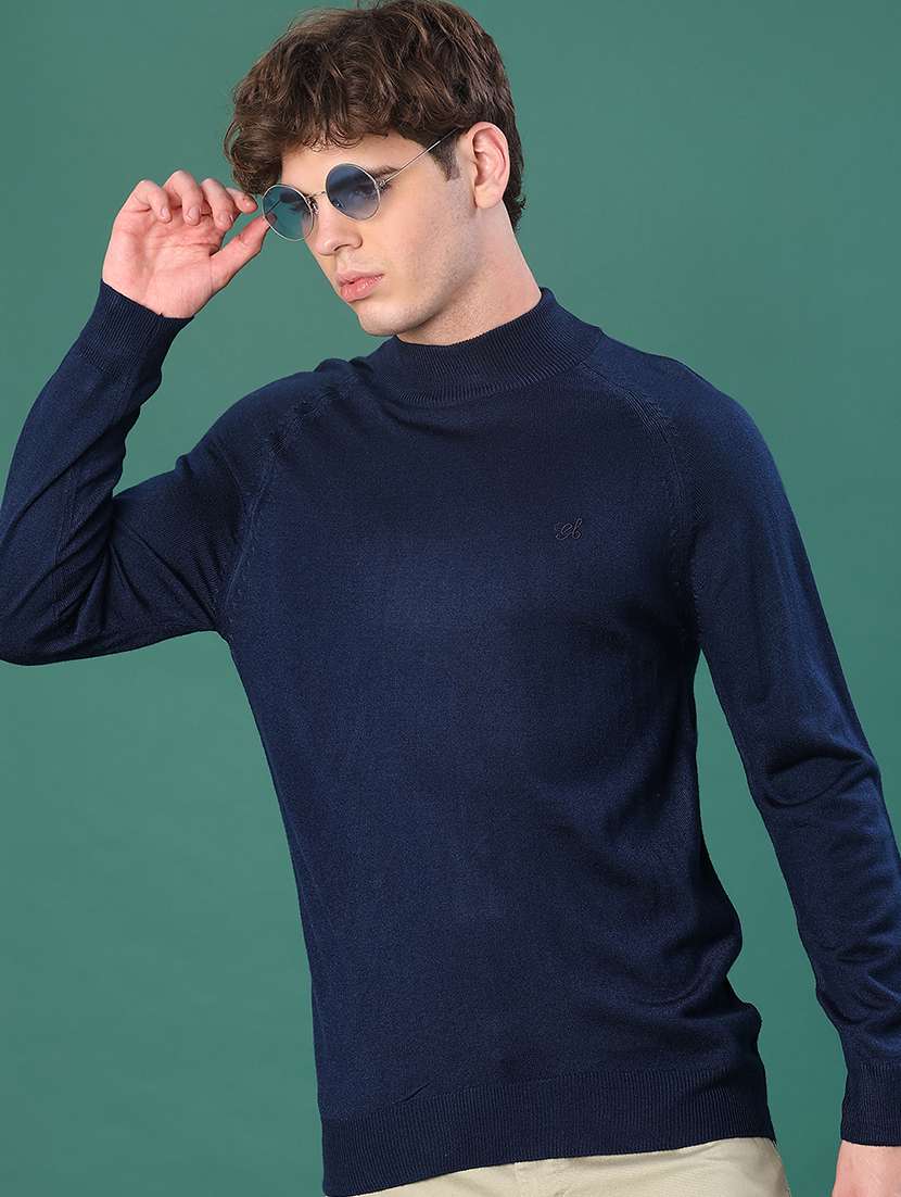 men solid long sleeve regular fit pullover