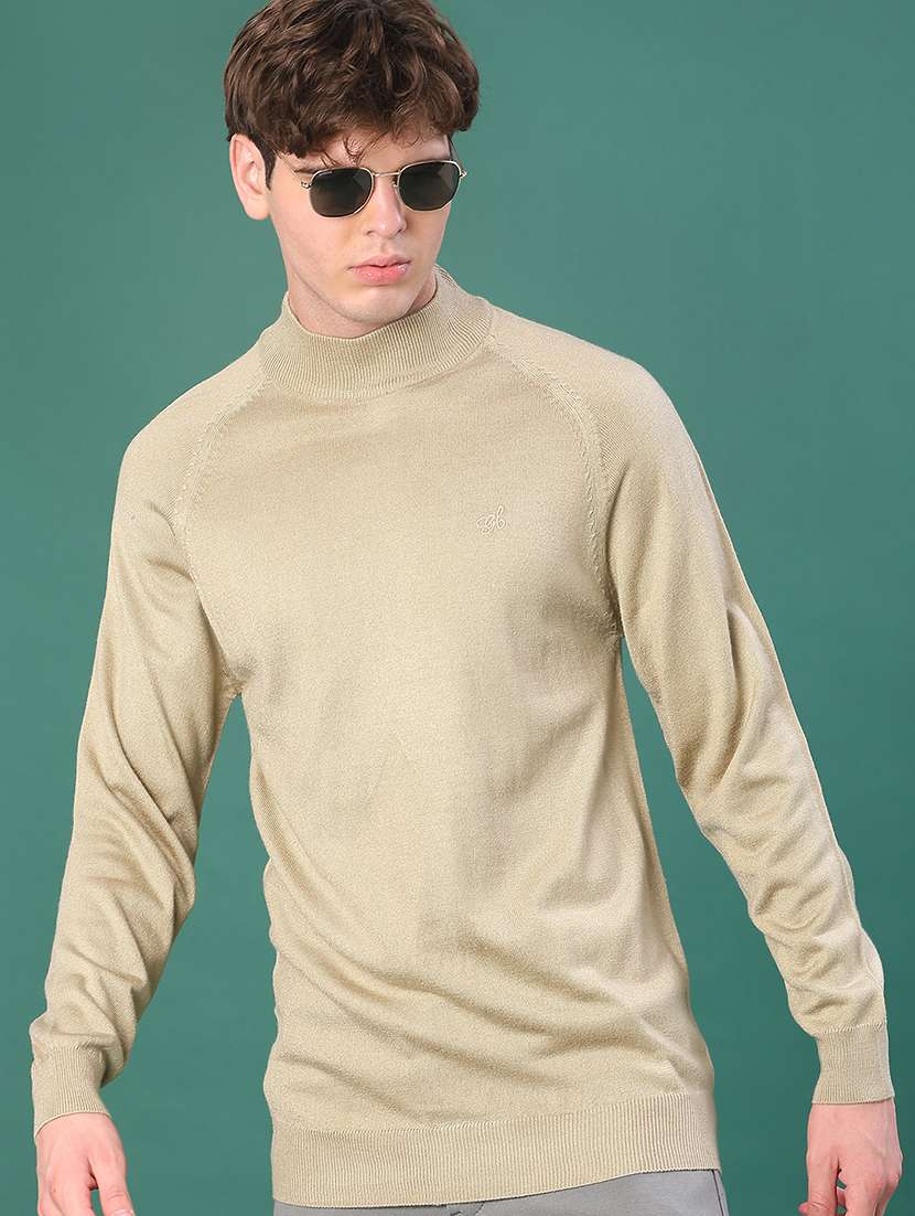 men solid long sleeve regular fit pullover