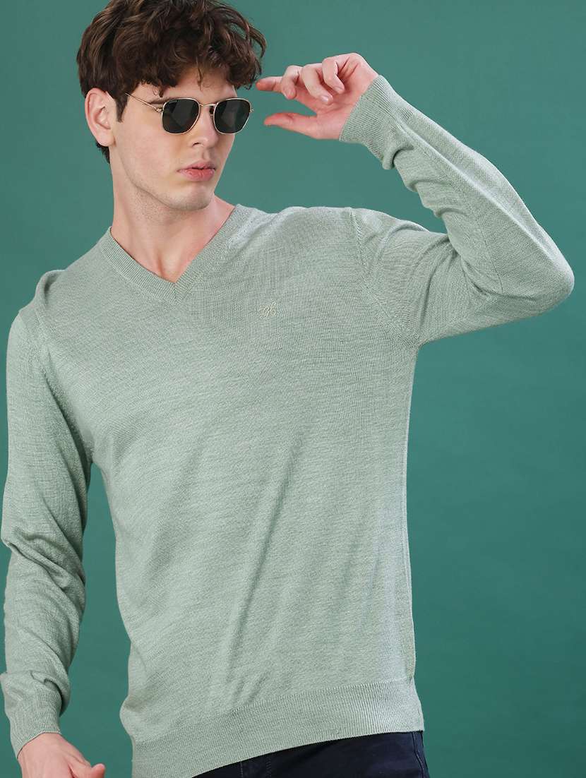 men solid long sleeve regular fit pullover