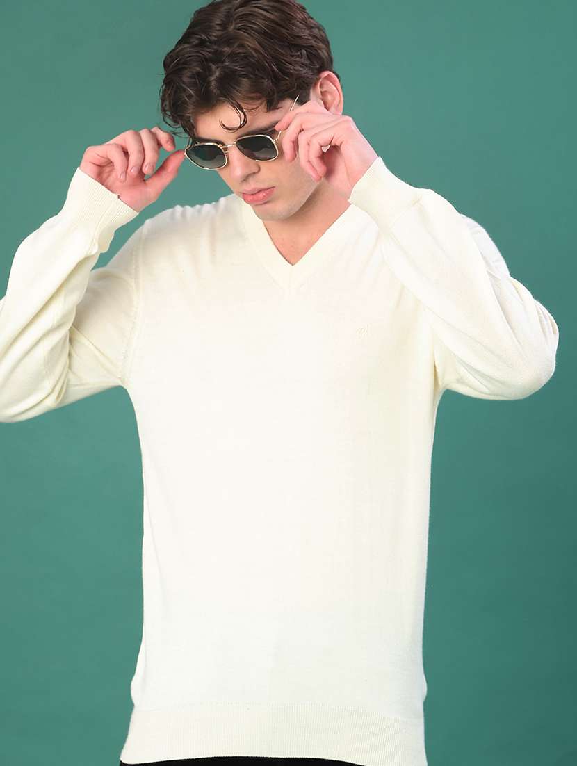 men solid long sleeve regular fit pullover