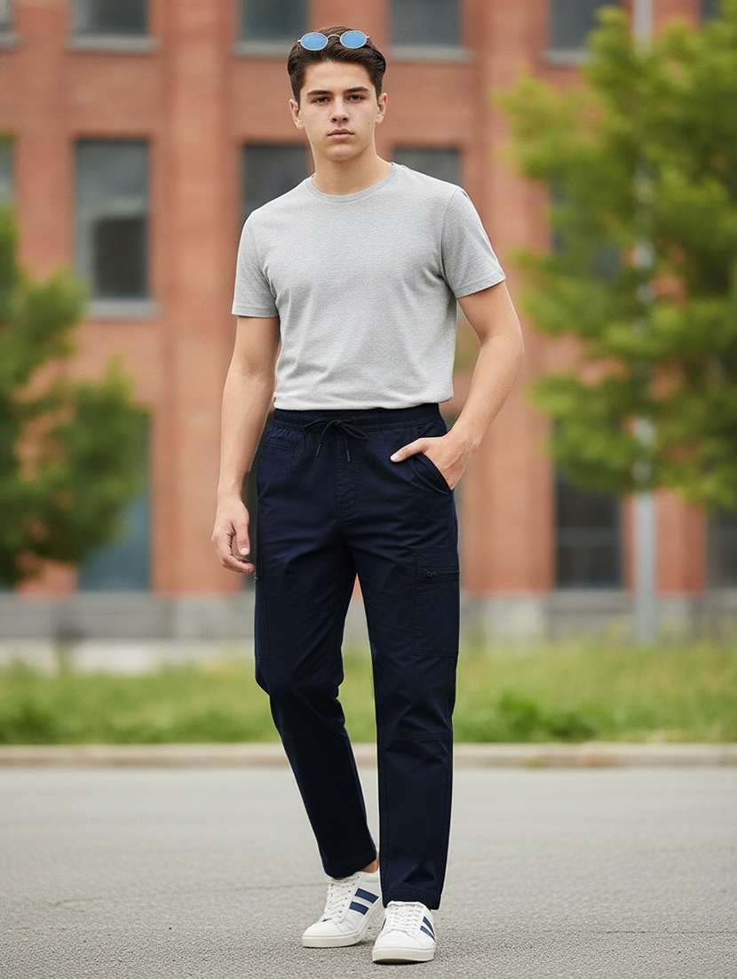 boys plain mid rise regular fit cargo