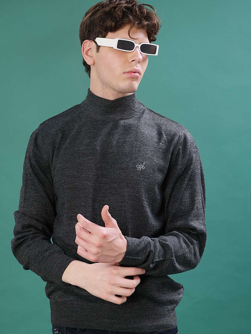 men solid long sleeve regular fit pullover