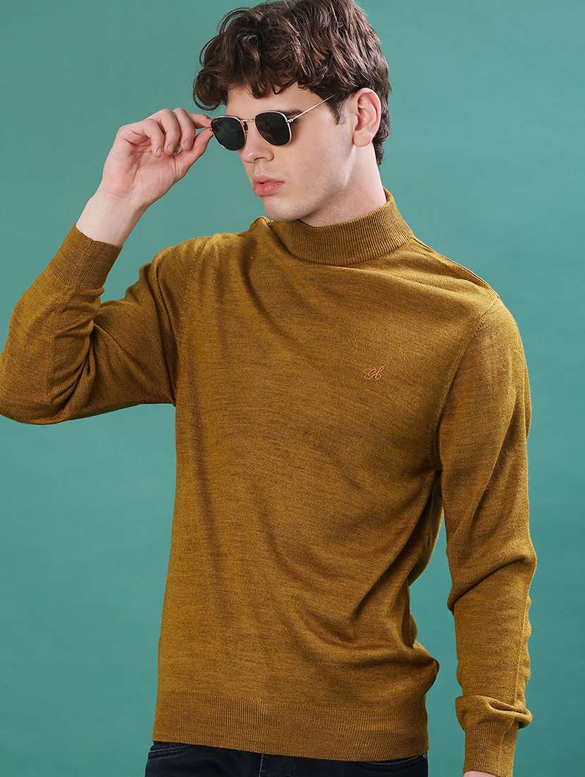 men solid long sleeve regular fit pullover