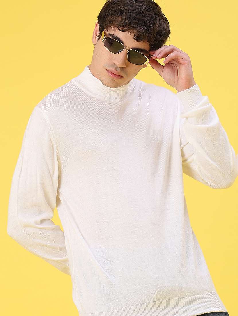 men solid long sleeve high neck pullover