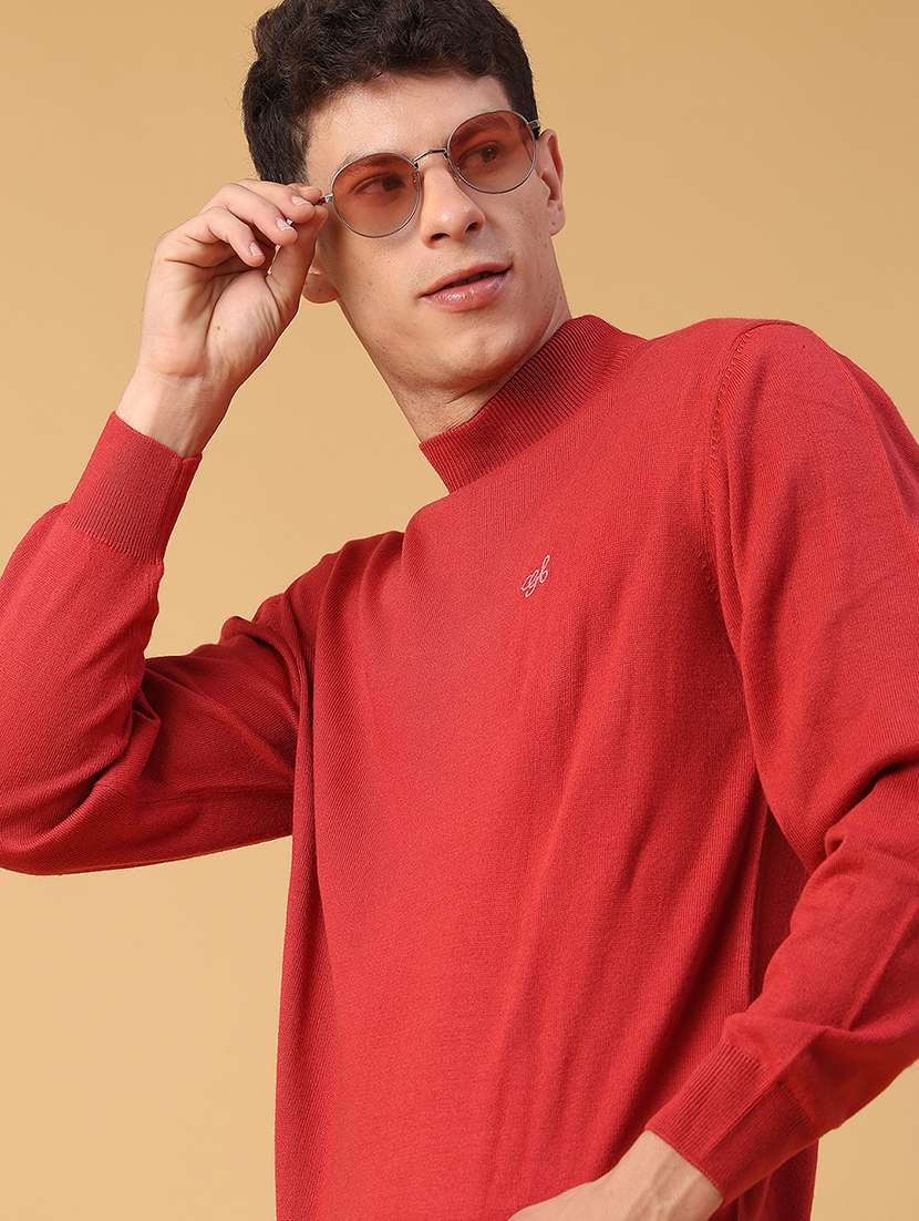 men solid long sleeve regualr fit pullover