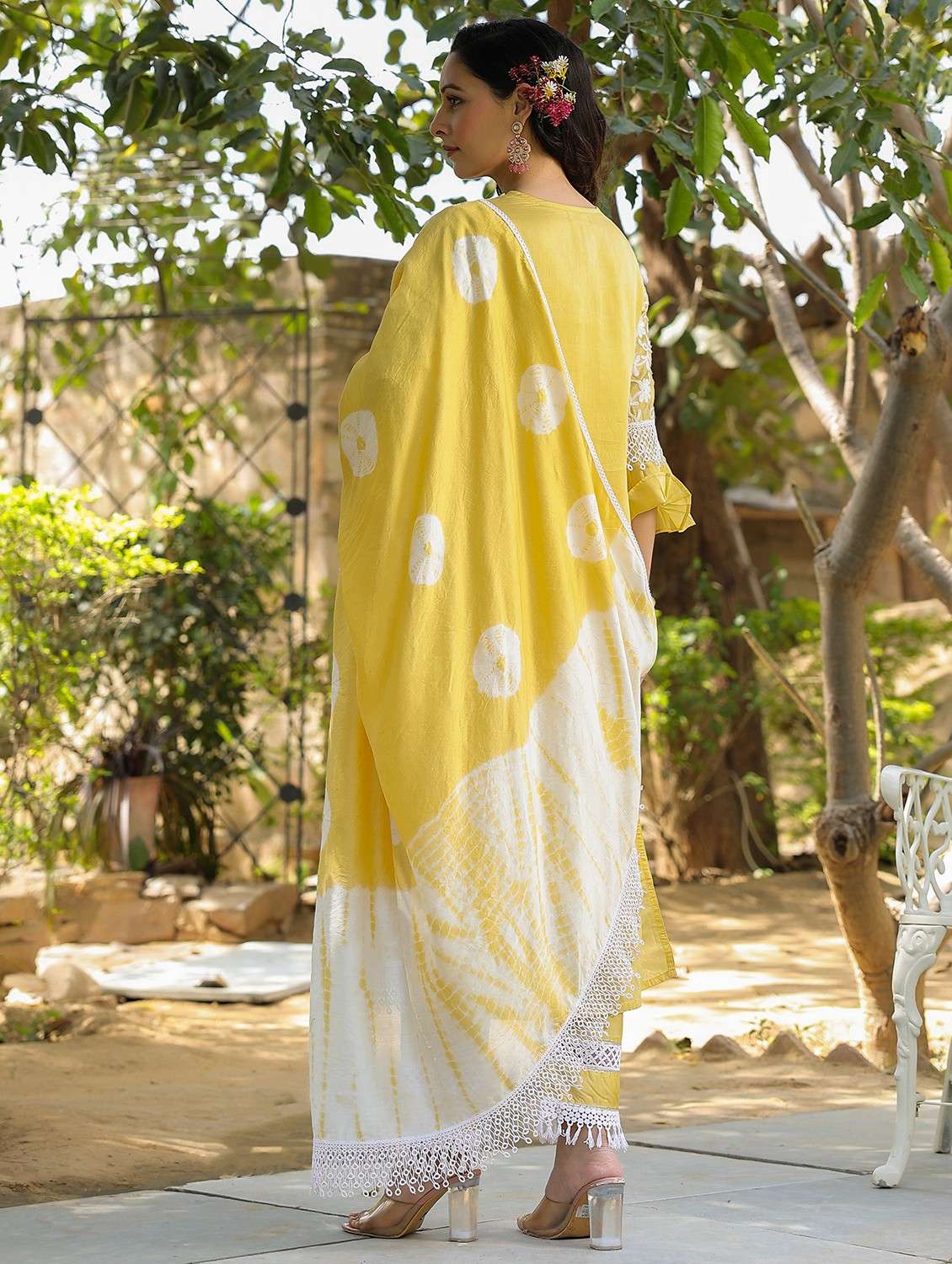 women embroidered three quarter sleeve kurta pant with dupatta set - 22093237 - Standard Image - 3