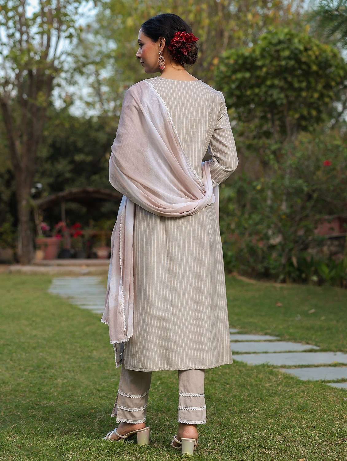 women embroidered three quarter sleeve kurta pant with dupatta set - 22093238 - Standard Image - 3
