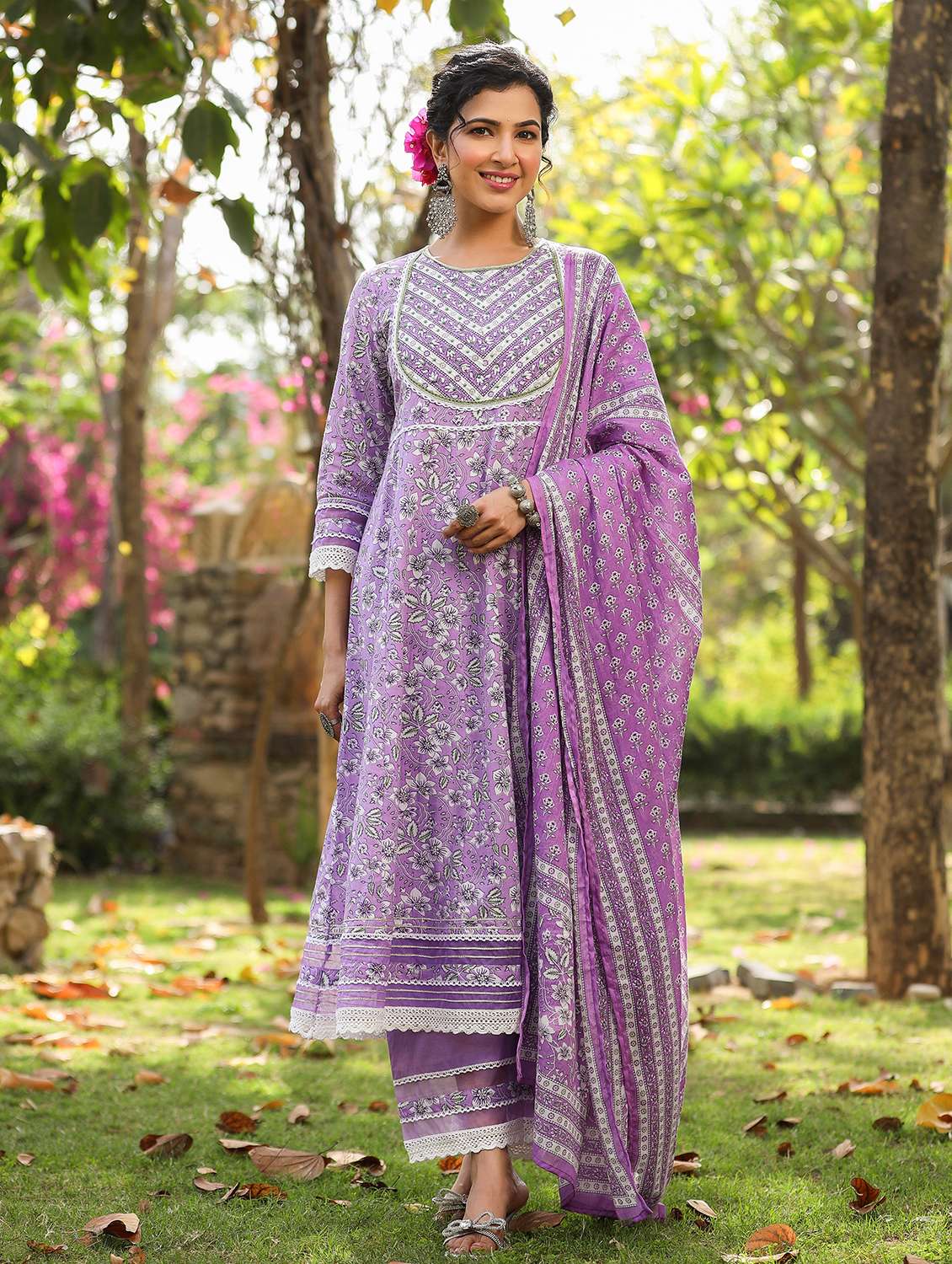 women embroidered three quarter sleeve kurta pant with dupatta set - 22093246 -  Zoom Image - 0