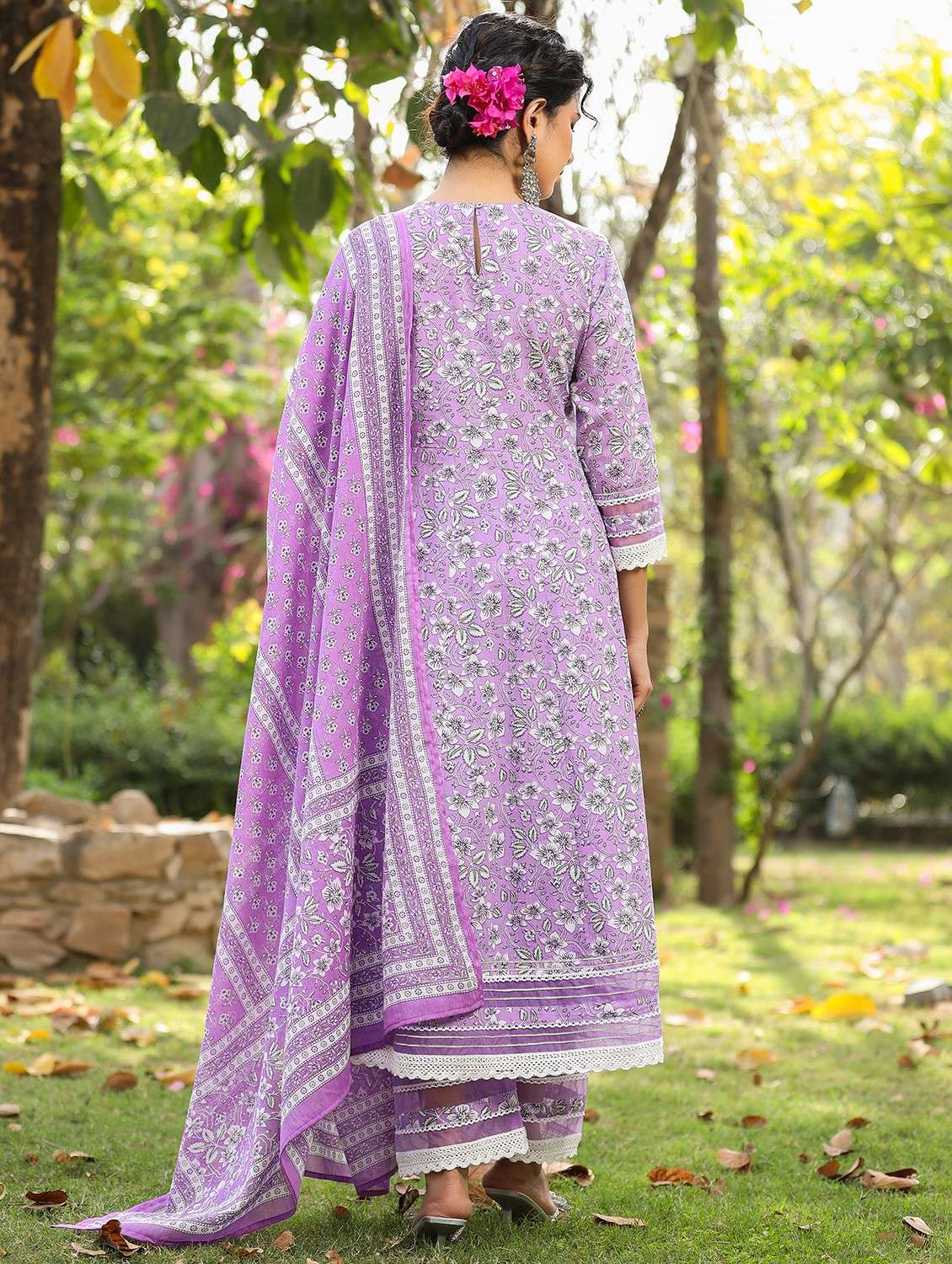 women embroidered three quarter sleeve kurta pant with dupatta set - 22093246 - Standard Image - 3