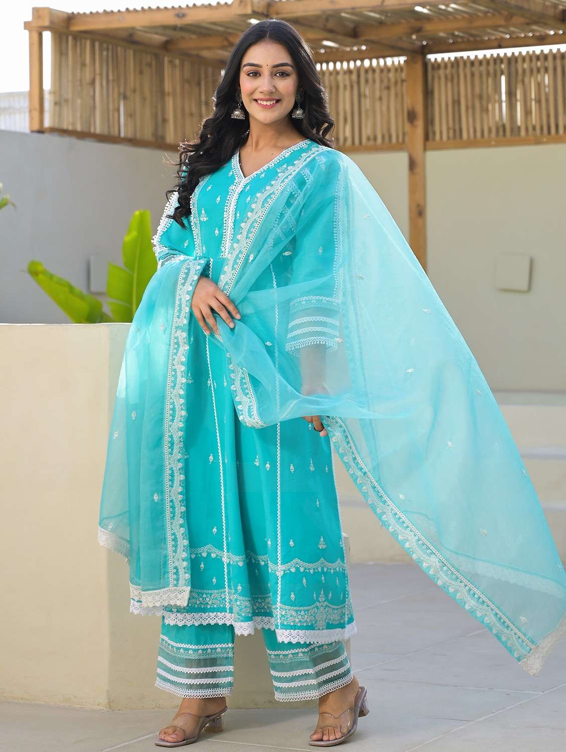 women embroidered three quarter sleeve kurta pant with dupatta set - 22093250 - Standard Image - 3